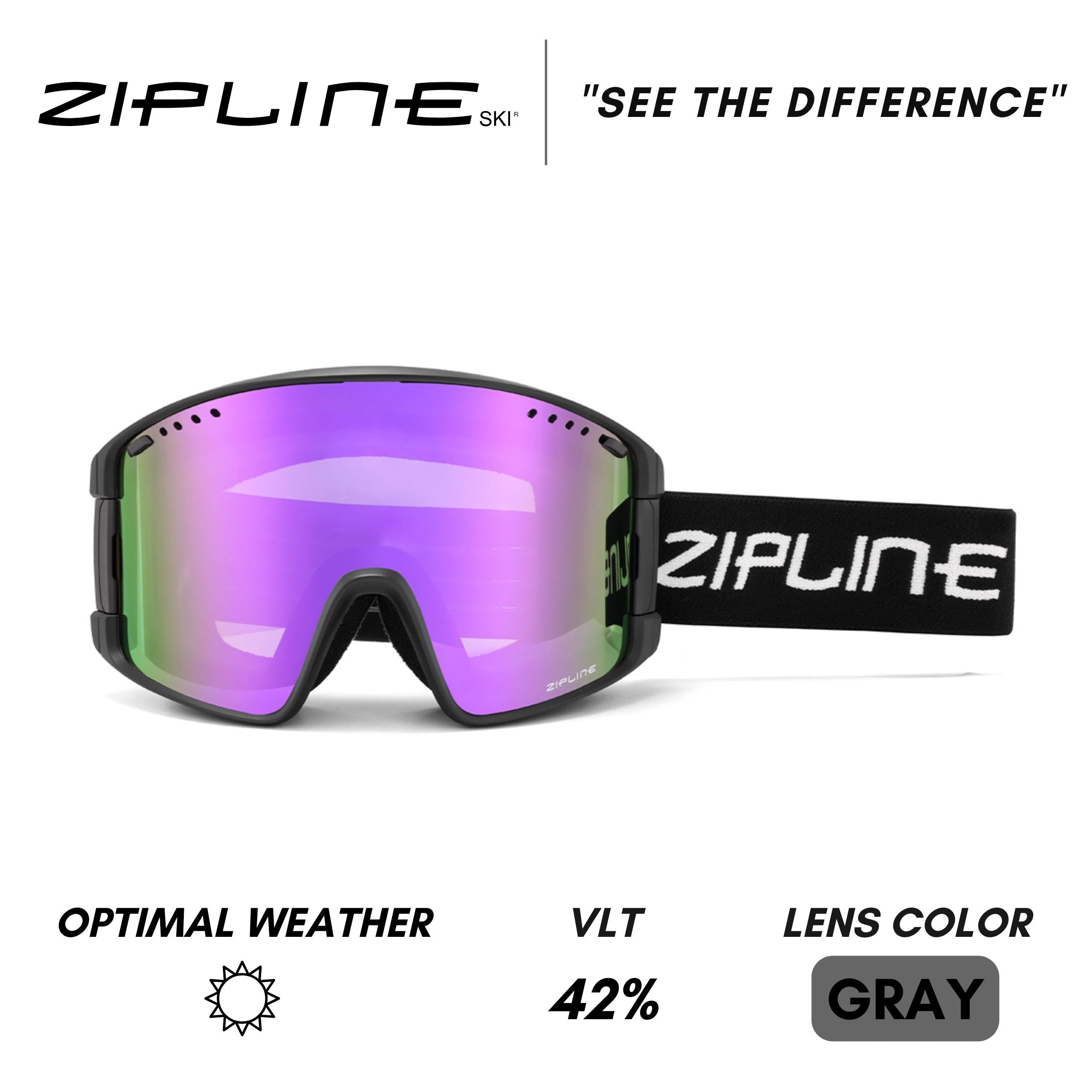 KLIK Goggles - Replacement Lenses Only ZiplineSki Black Passion Fruit - Gray Lens 