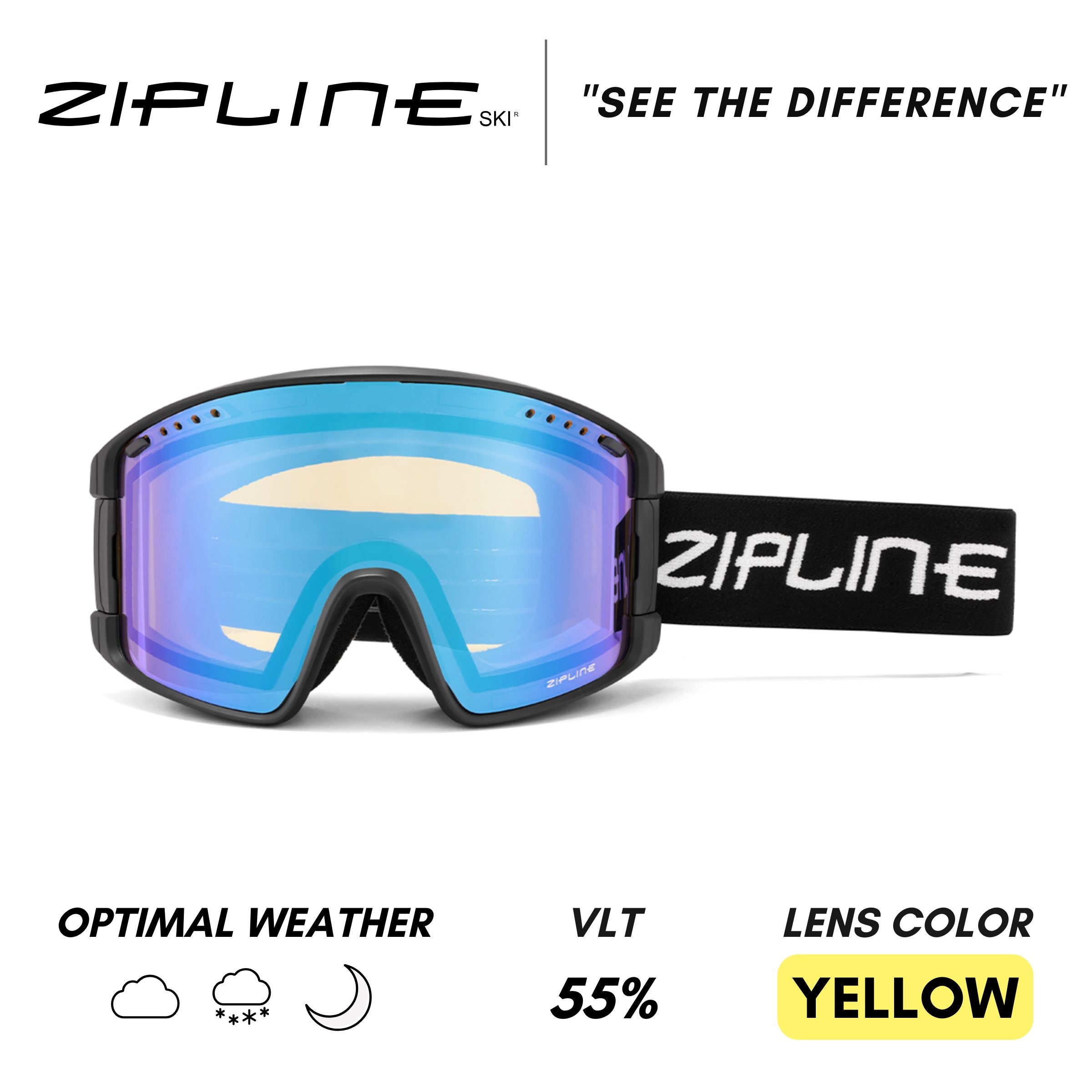 KLIK Goggles - Replacement Lenses Only ZiplineSki Black Skyburst - Yellow Lens 