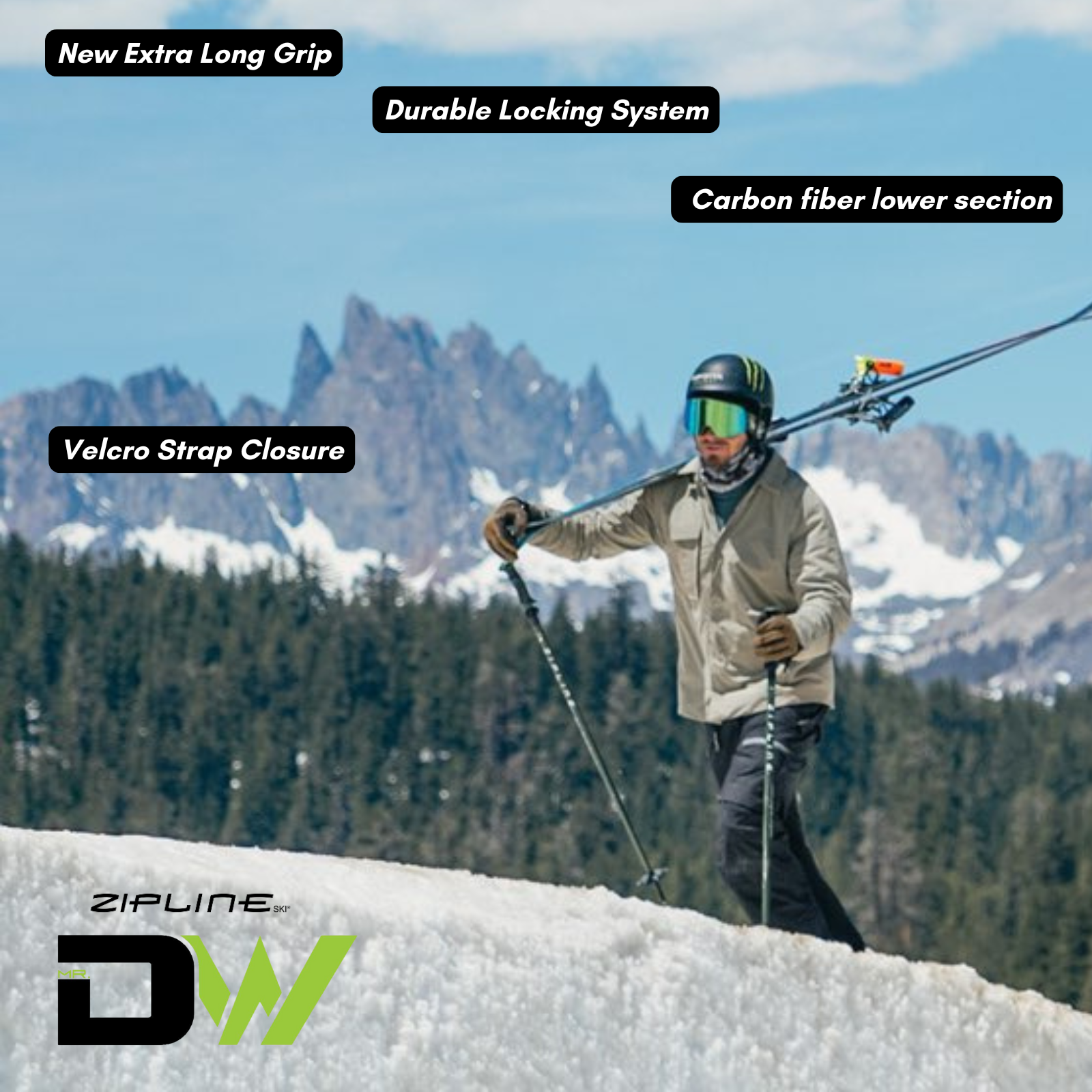 Zipline Blurr Ext Adjustable Graphite Composite Ski Pole Zipline Blurr Ext Adjustable Graphite Composite Ski Pole