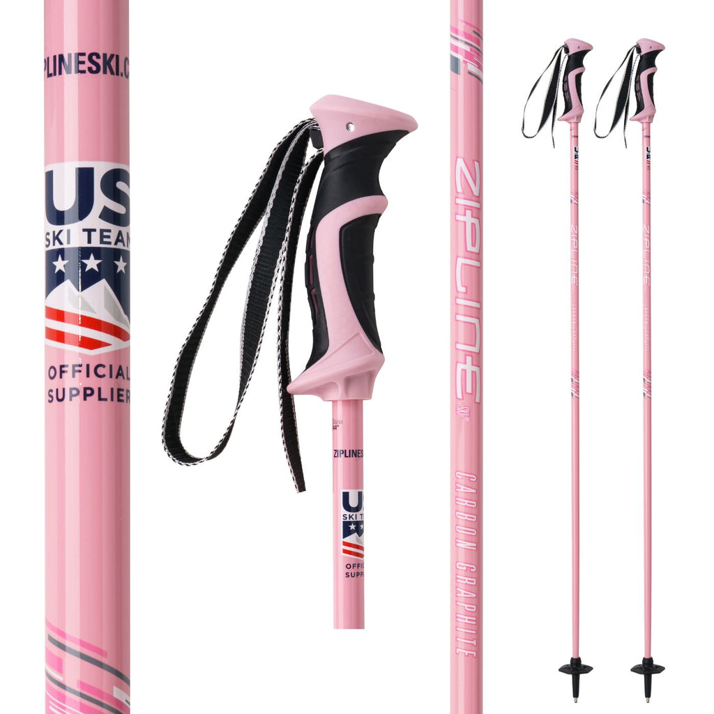 Lollipop 14.0 Graphite Composite Ski Poles Ski Poles ZiplineSki Rose Pink 40" in. / 102 cm 