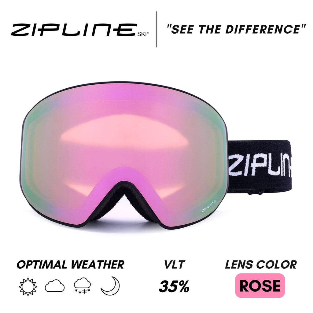 Podium XT Goggles - Black Frame ZiplineSki Cherry Blossom - Rose Lens 