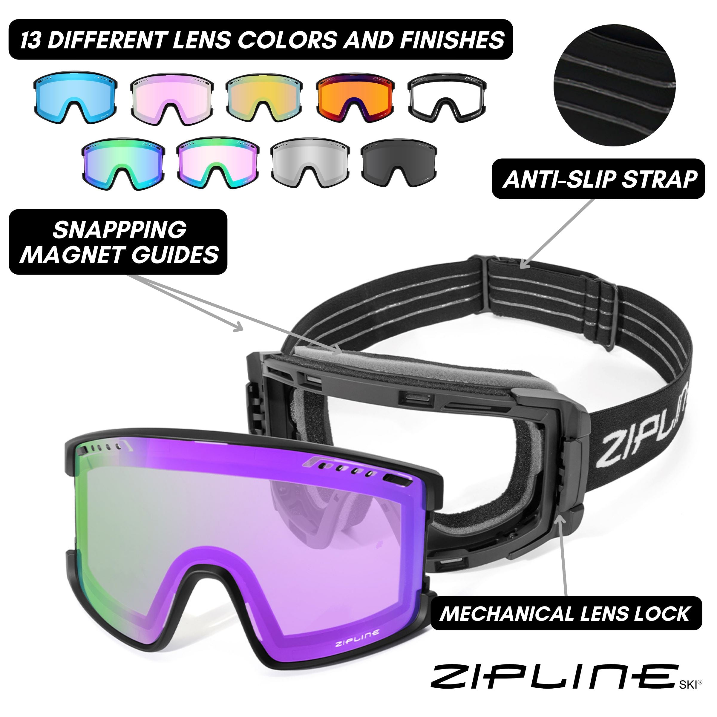 KLIK Goggles - Black Frame ZiplineSki 