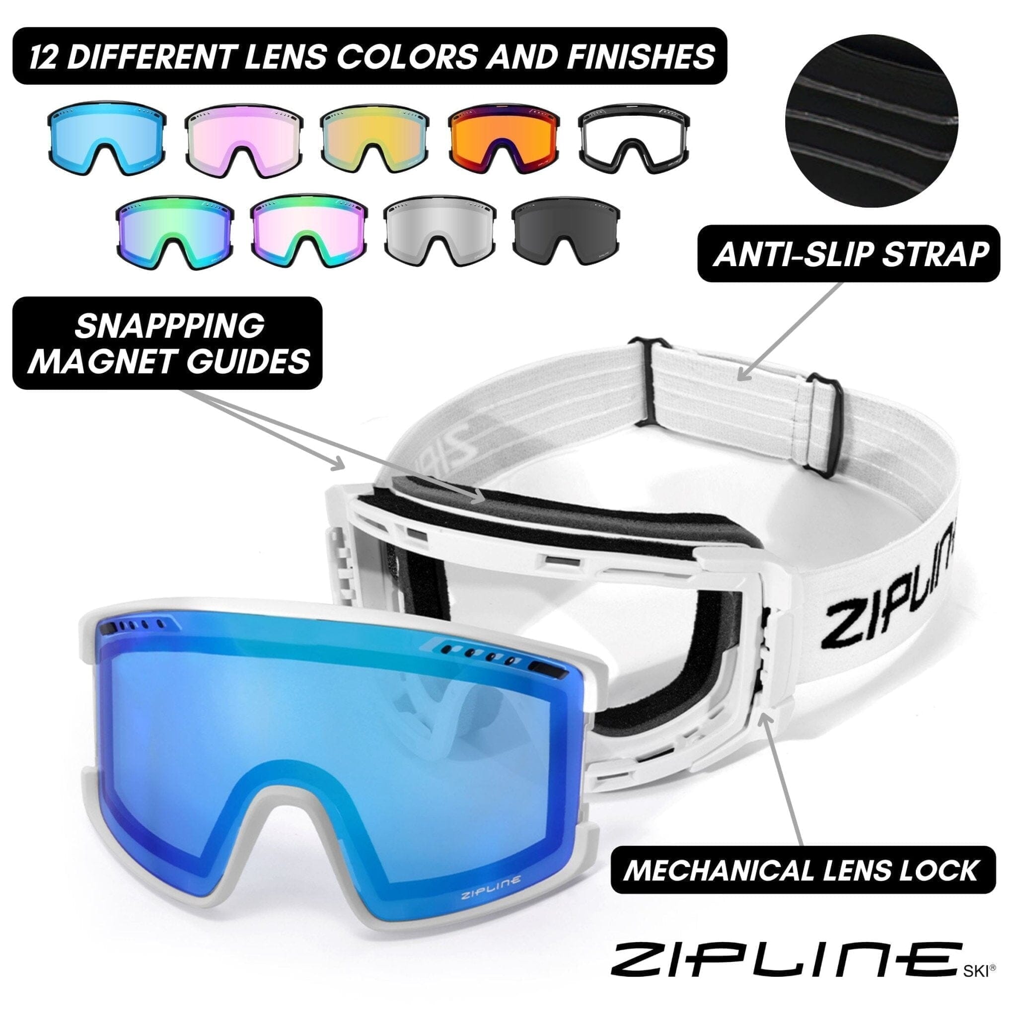 KLIK Goggles - White Frame - ZiplineSki